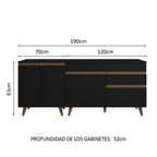 Kit 2 Gabinetes Bajos de Cocina 190 cm Negro Reims Madesa