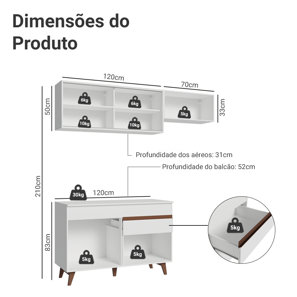 Cocina Compacta 190cm Blanco Reims 05