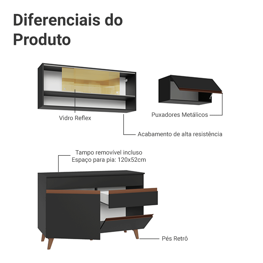 Cocina Compacta 190cm Negro Reims 06