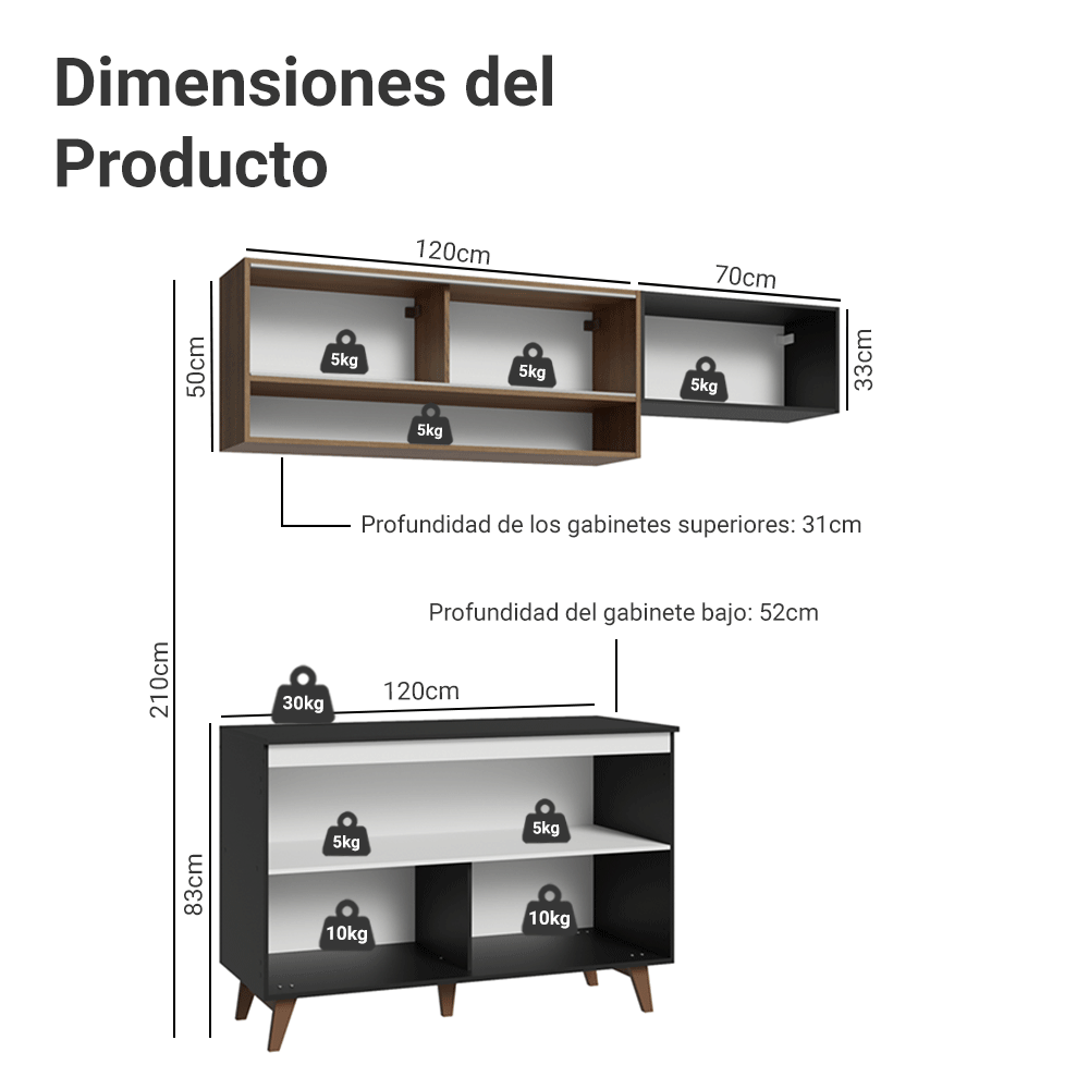Cocina Integral 190cm Negro/Marrón Reims Madesa 07