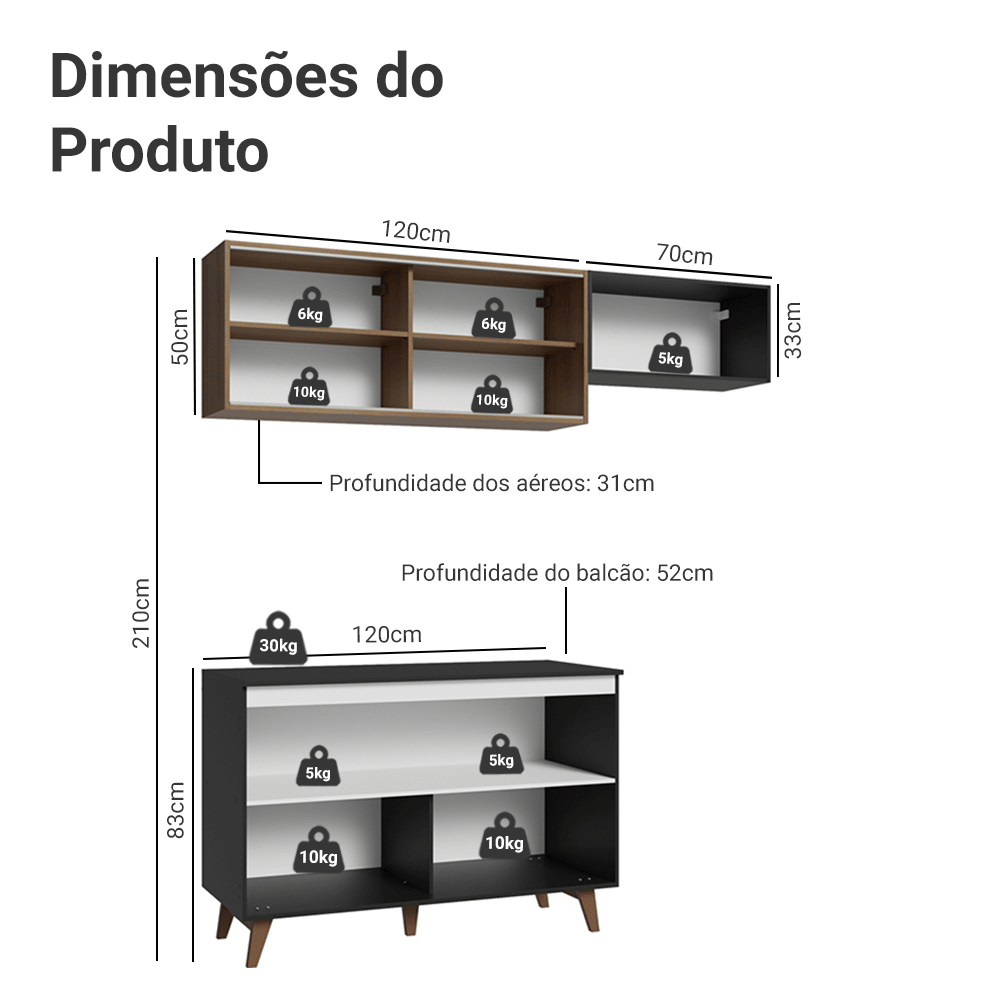 Cocina Compacta 190cm Negro/Marrón Reims 09