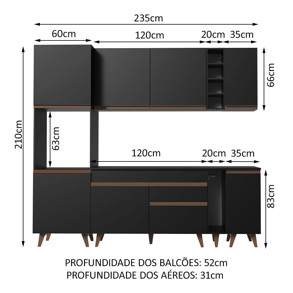 Cocina Integral 235cm Negro Reims Madesa 02