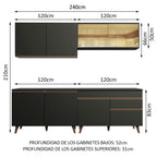 Cocina Integral 240 x 52 cm 8 Puertas 1 Cajón Negro Reims Madesa