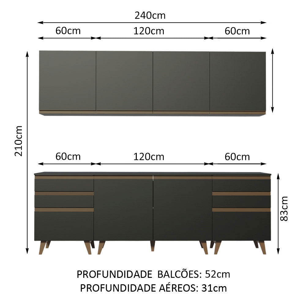 Cocina Integral 240 x 52 cm 6 Puertas 6 Cajones Negro Reims Madesa