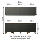 Cocina Integral 240 x 52 cm 6 Puertas 6 Cajones Negro Reims Madesa