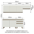 Cocina Integral 250 x 52 cm 6 Puertas 3 Cajones Blanco Reims Madesa 02