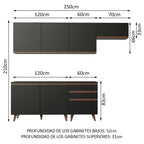 Cocina Integral 250 x 52 cm 6 Puertas 3 Cajones Negro Reims Madesa 02