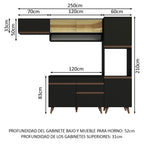 Cocina Integral 250 cm Con Mueble para Horno Negro Reims Madesa