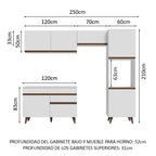 Cocina Integral 250 x 52 cm 7 Puertas 1 Cajón Con Mueble para Horno Blanco Reims Madesa 06