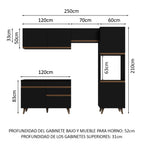 Cocina Integral 250 cm Con Mueble para Horno Negro Reims Madesa