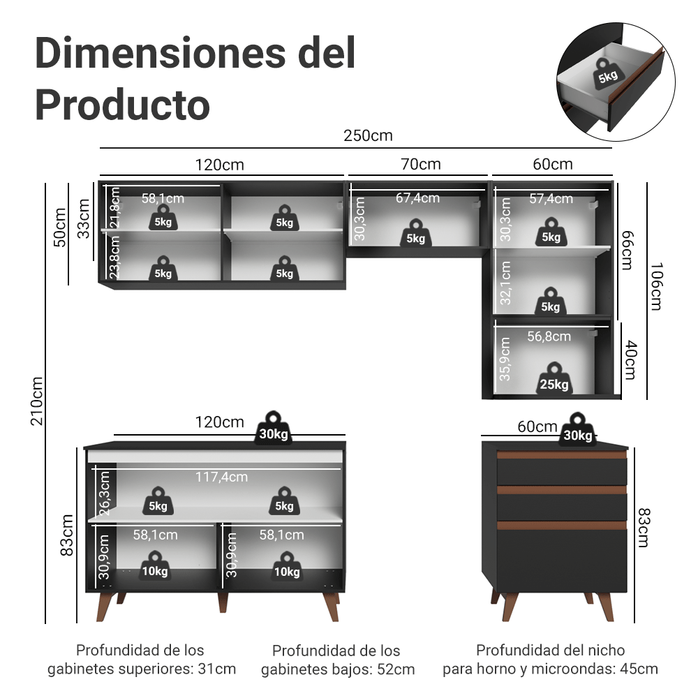 Cocina Integral 250 cm Reims Negro 08