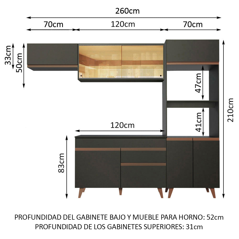 Cocina Integral 260 cm Con Mueble para Horno Negro Reims Madesa