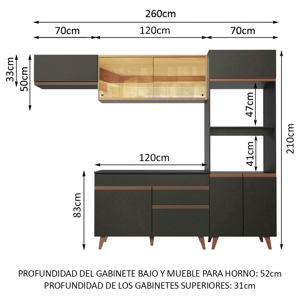 Cocina Integral 260 cm Negro/Marrón Reims 01