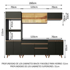 Cocina Integral 260 cm Con Mueble para Horno Negro/Marrón Reims Madesa