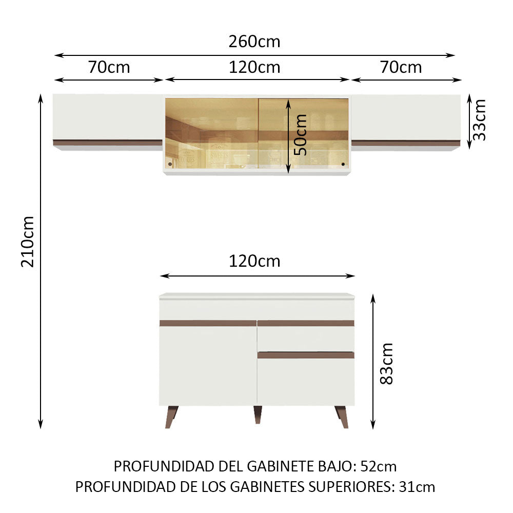 Cocina Integral 260 x 52 cm 6 Puertas 1 Cajón Blanco Reims Madesa