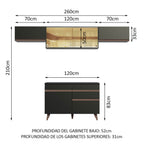 Cocina Integral 260 x 52 cm 6 Puertas 1 Cajón Negro Reims Madesa