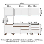 Cocina Integral 260 x 52 cm 7 Puertas 4 Cajones Con Mueble para Horno Blanco Reims Madesa 05