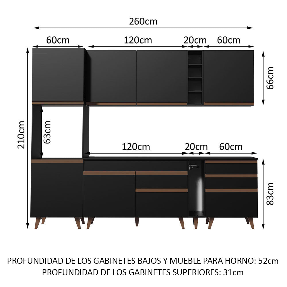 Cocina Integral 260cm Negro Reims Madesa 05