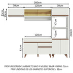 Cocina Integral 260 x 52 cm 8 Puertas 1 Cajón Con Mueble para Horno Blanco Reims Madesa 07