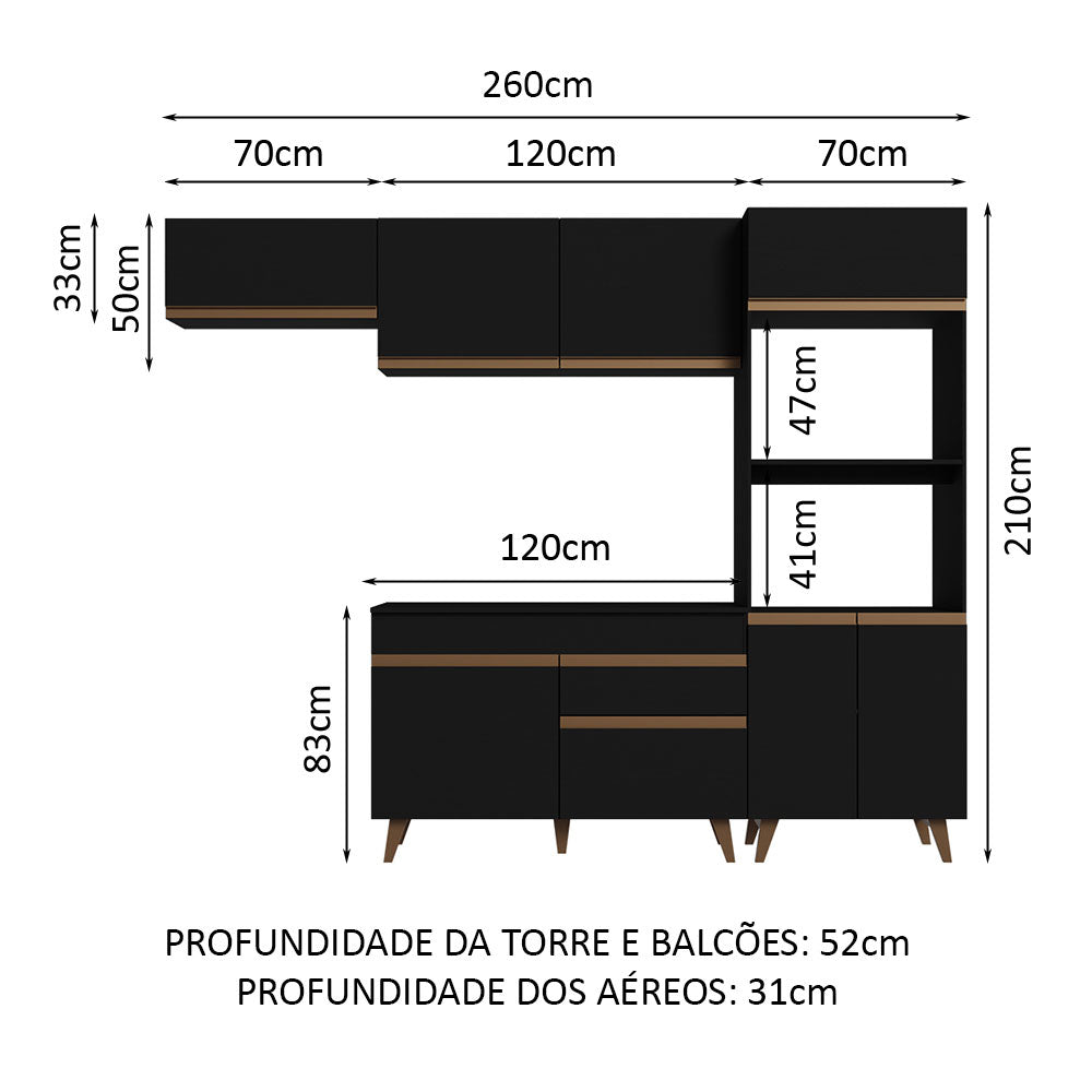 Cocina Integral 260cm Negro Reims 08