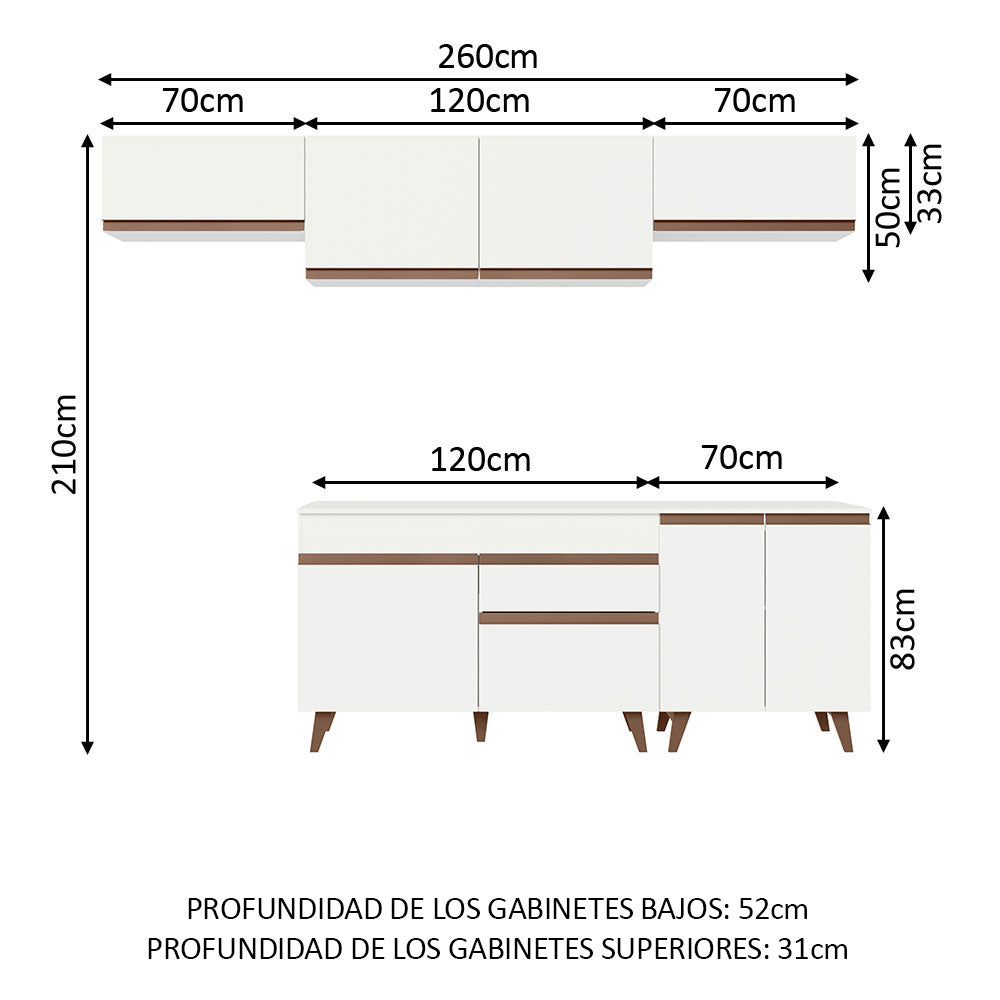 Cocina Integral 260 x 52 cm 8 Puertas 1 Cajón Blanco Reims Madesa 10