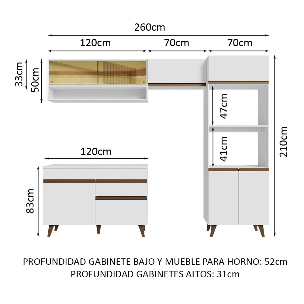 Cocina Integral 260 x 52 cm 8 Puertas 1 Cajón Con Mueble para Horno Blanco Reims Madesa 12