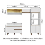 Cocina Integral 260 x 52 cm 8 Puertas 1 Cajón Con Mueble para Horno Blanco Reims Madesa 12