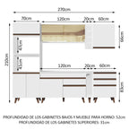 Cocina Integral 270 x 52 cm 8 Puertas 4 Cajones Con Mueble para Horno Blanco Reims Madesa 01