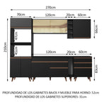 Cocina Integral 270 x 52 cm 8 Puertas 4 Cajones Con Mueble para Horno Negro Reims Madesa 01