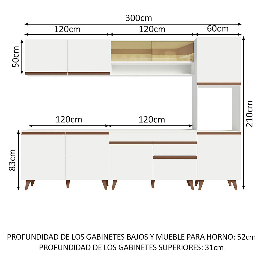 Cocina Integral 300 x 52 cm 10 Puertas 1 Cajón Con Mueble para Horno Blanco Reims Madesa 02