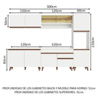 Cocina Integral 300 x 52 cm 10 Puertas 1 Cajón Con Mueble para Horno Blanco Reims Madesa 02