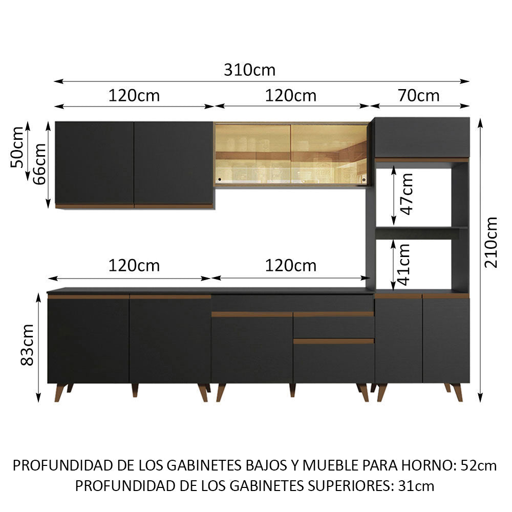 Cocina Integral 310 cm Reims Negro/Marrón 01