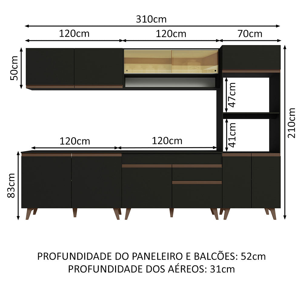 Cocina Integral 310cm Negro Reims 02