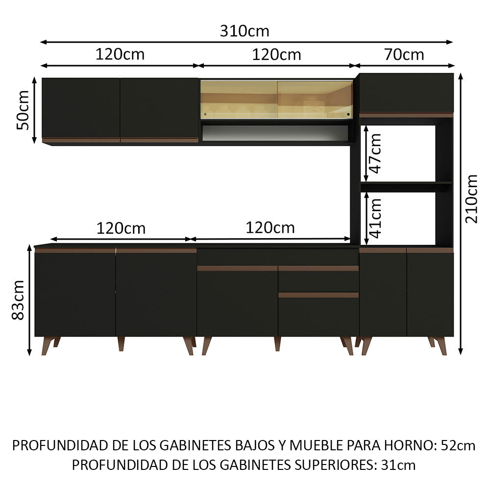 Cocina Integral 310cm Negro Reims 02