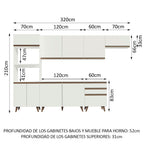 Cocina Integral 320 x 52 cm 9 Puertas 3 Cajones Con Mueble para Horno Blanco Reims Madesa