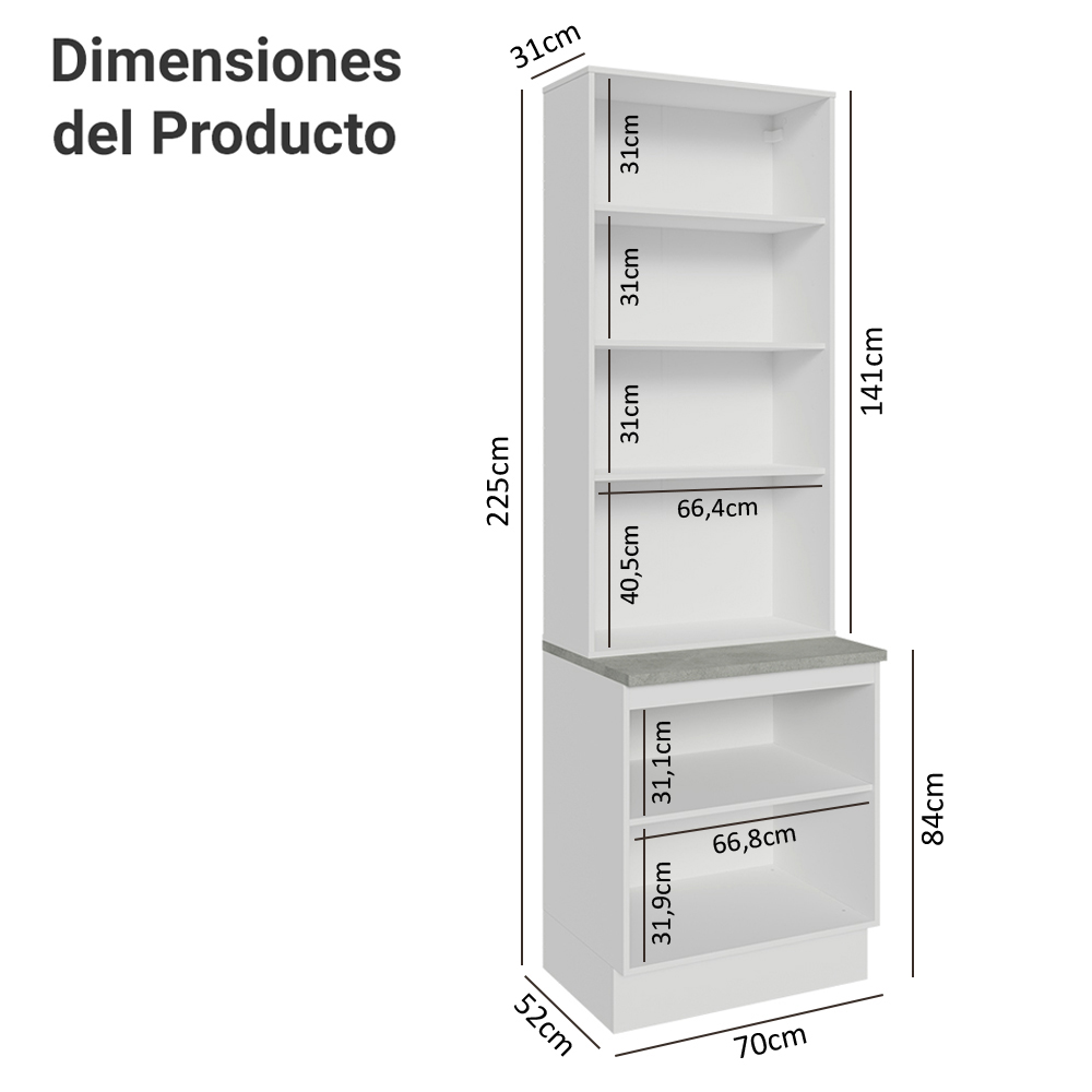 Kit Gabinete Bajo 2 Puertas y Vitrina 70 cm Blanco Stella Madesa