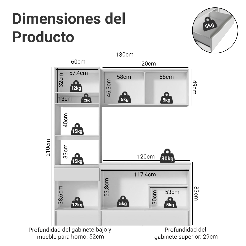 Cocina Compacta 180cm Blanco Topazio 01