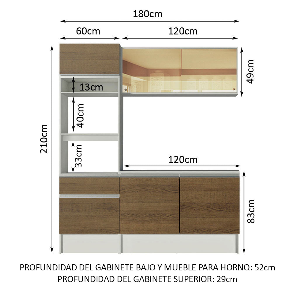 Cocina Compacta 180 cm Con Mueble para Horno Blanco/Marrón Topázio Madesa