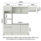 Cocina Integral 240 x 52 cm 7 Puertas 1 Cajón Con Mueble para Horno Blanco Topázio Madesa