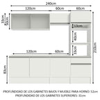 Cocina Integral 240 x 52 cm 8 Puertas 1 Cajón Con Mueble para Horno Blanco Topázio Madesa 05