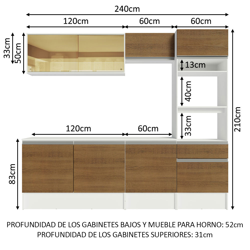Cocina Integral 240cm Blanco/Marrón Diamante 06