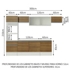 Cocina Integral 300 x 52 cm 9 Puertas 1 Cajón Con Mueble para Horno Blanco/Marrón Topázio Madesa