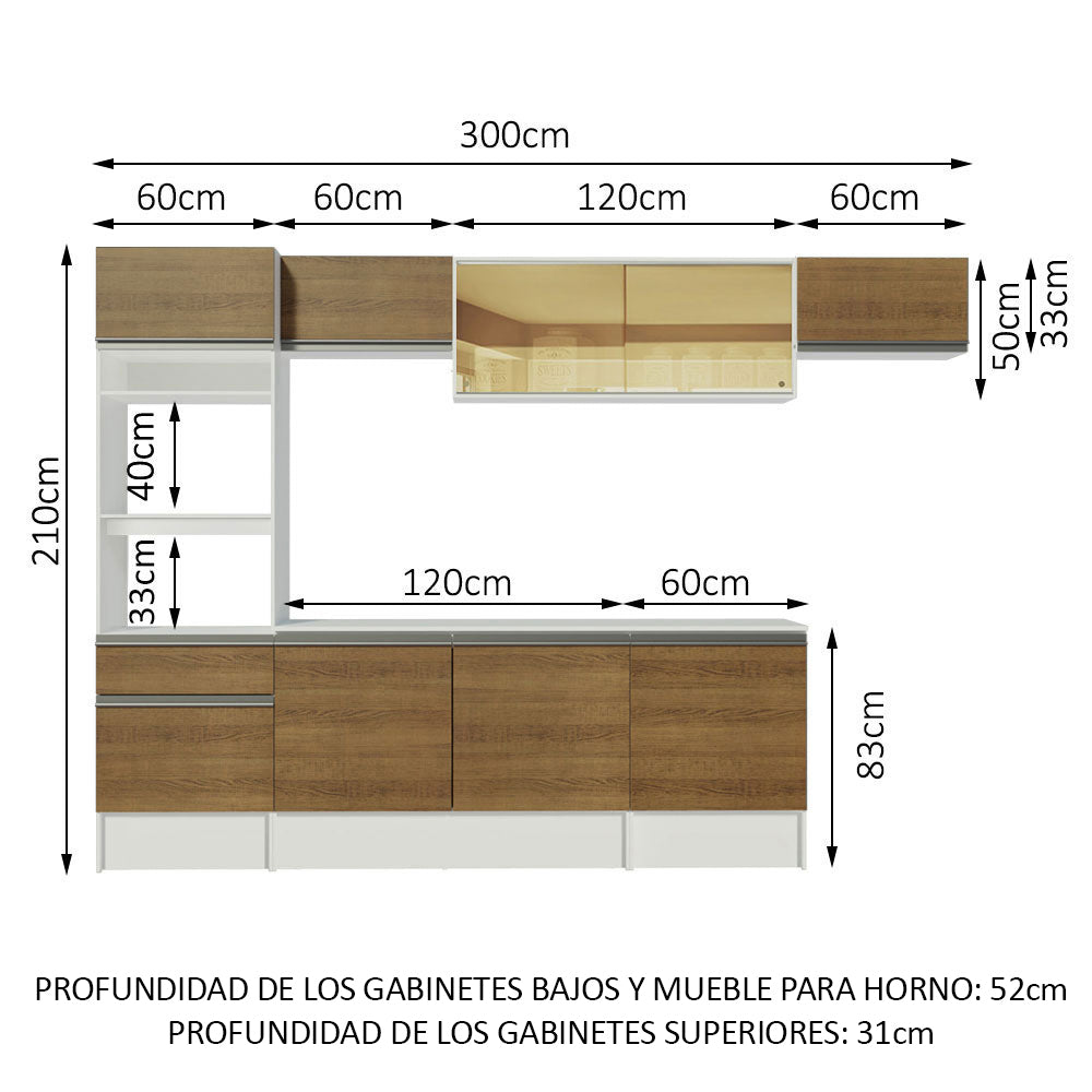 Cocina Integral 300cm Blanco/Marrón Diamante 02