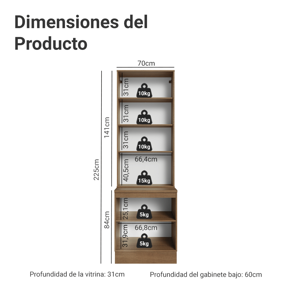 Combo Gabinete + Vitrina 70 cm Marrón/Gris Vik Madesa 01