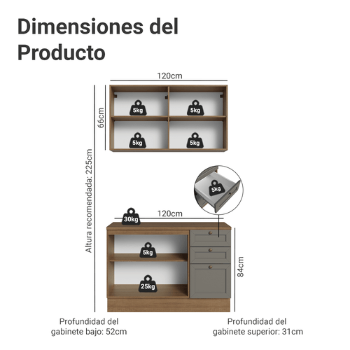 Cocina Compacta 120 cm Marrón/Gris Vik Madesa