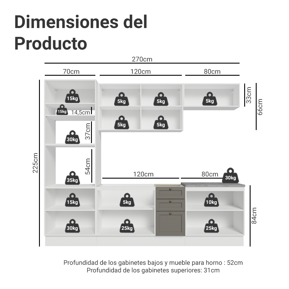 Cocina Integral 270 cm Blanco/Gris Vik Madesa 01