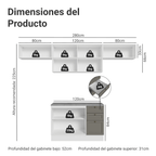 Cocina Compacta 280 cm Blanco/Gris Vik Madesa