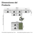 Cocina Compacta 280 cm Blanco/Verde Vik Madesa