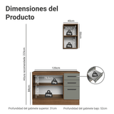 Gabinete para Baño 120 cm 3 Puertas 3 Cajones Agata Marrón/Gris 01