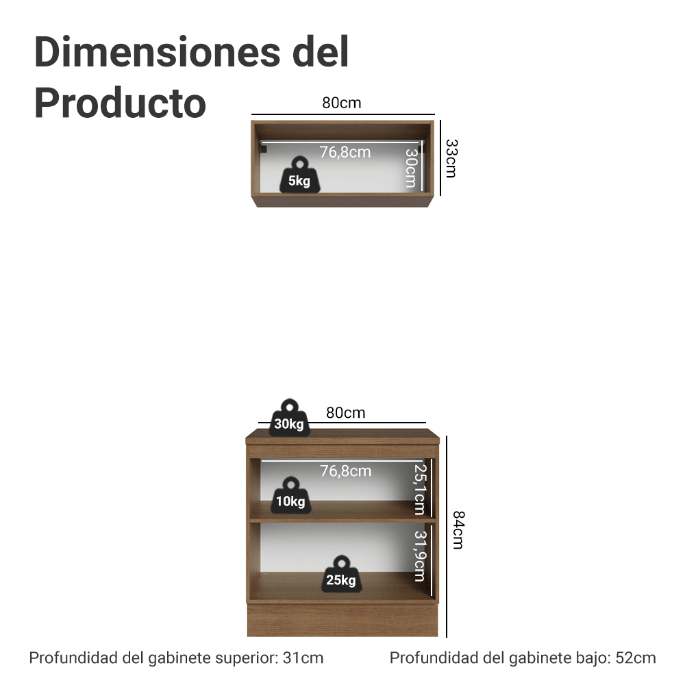 Combo Gabinete Bajo para Baño 80cm 3 Puertas Marrón/Verde Vik Madesa 02